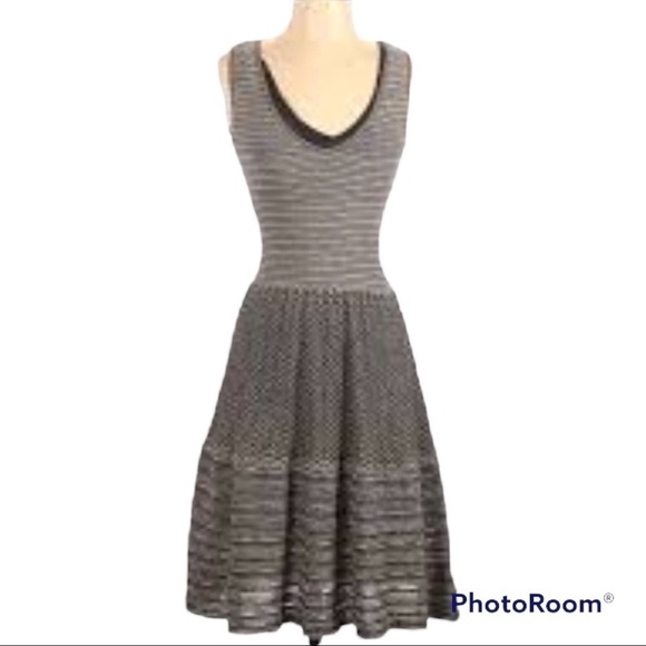 Anthropologie Knitted & Knotted Knit Dress Silver Stripe Fit Flare Lined - Picture 5 of 8